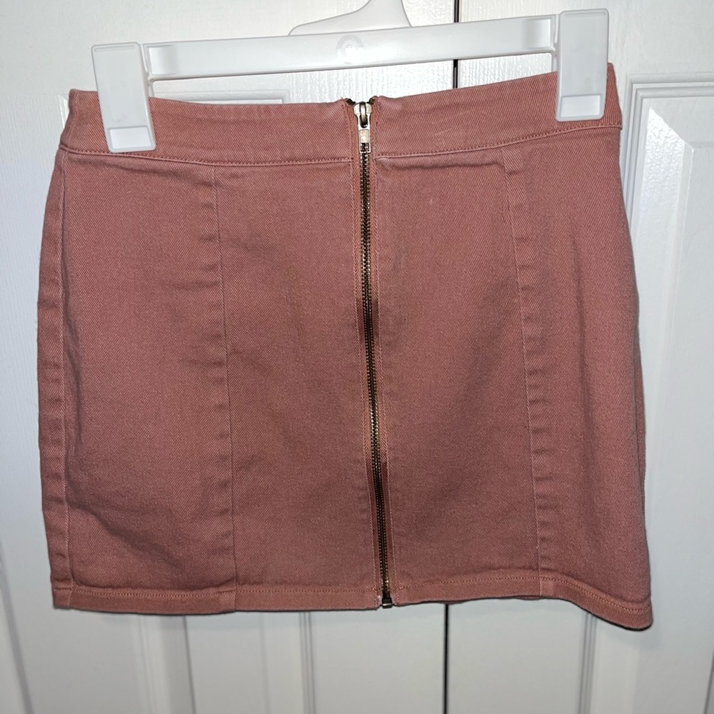 Pink Jean zip up mini skirt